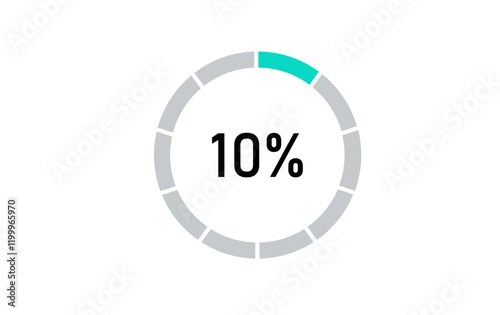 Circle progress bar, circle percentage progress bar, 10% circle progress loading bar transparent vector icon