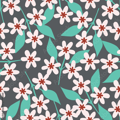 Vintage seamless floral pattern. Liberty style background of small pastel colorful flowers. Small flowers scattered over a white background. Stock vector for printing on surfaces