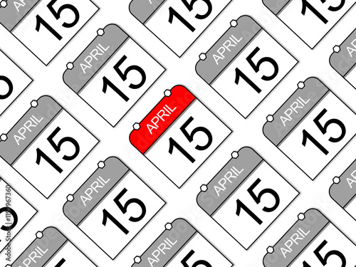 April 15, Daily calendar pattern background on white background.