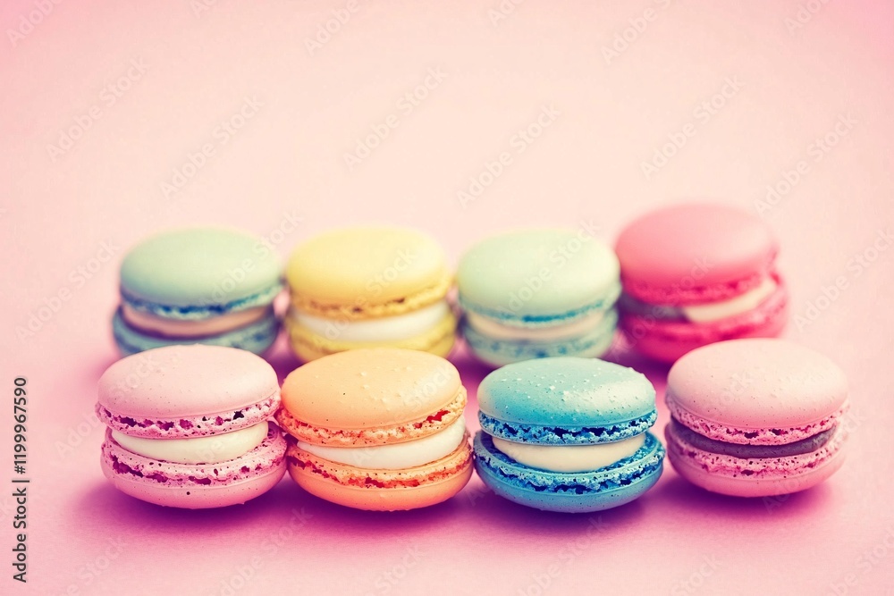 Colorful Macarons on Pink Background Delicious French Pastry Sweets Colorful Macarons on Pink Background Delicious French Pastry Sweets