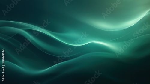 Abstract turquoise gradient background with wavy translucent flowing lines