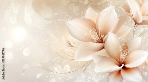 Elegant floral background with delicate blooms and sparkling bokeh effects