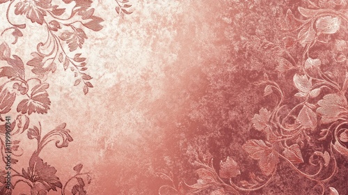 Elegant Rose Gold Textured Background with Floral Ornament Patterned Design