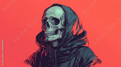 Hooded Skull A Grunge Style Illustration