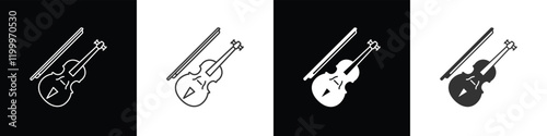 Simple Violin with bow icon. String musical instrument line art vector icon for music. Violin icon vector illustration in black, white and transparent background. Eps10