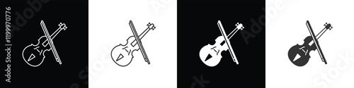 Violin with bow icon. String musical instrument line art vector icon for music. Violin icon vector illustration in black, white and transparent background. Eps10