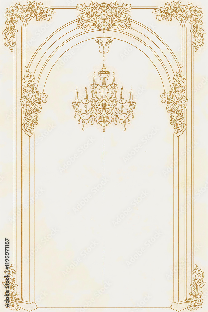 Obraz premium Elegant gold frame with chandelier and floral ornaments on parchment background