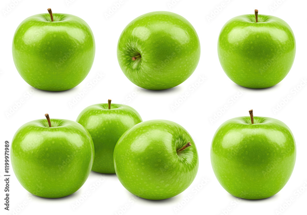Green juicy apples isolated on white background, crop path, full depth of field. Green juicy apples isolated on white background, crop path, full depth of field.