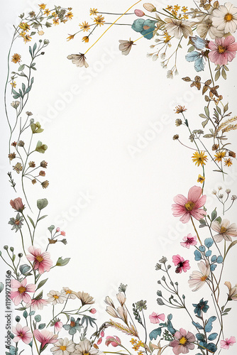 Delicate floral border with pastel wildflowers