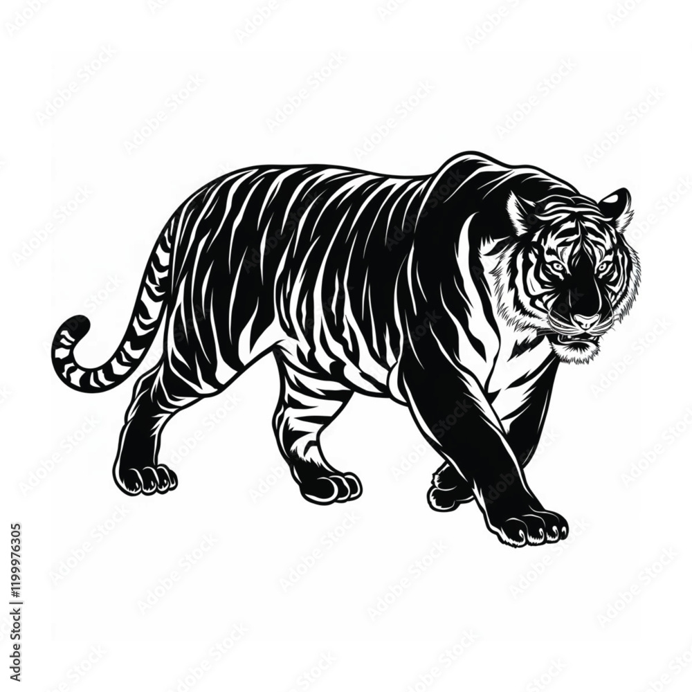 Obraz premium Tiger Vector Illustration on White Background