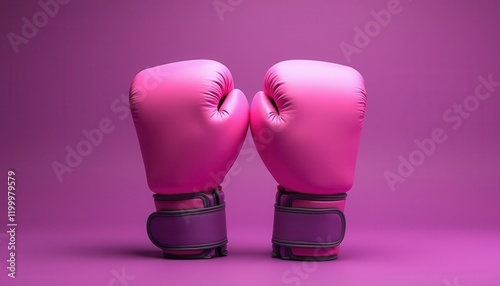 Striking Contrast: Two Pink Boxing Gloves on Vibrant Purple Background. photo