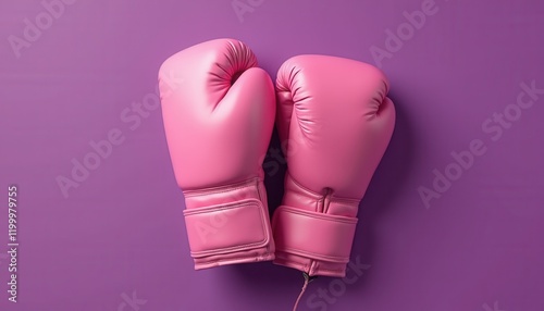 Striking Contrast: Two Pink Boxing Gloves Against Vibrant Purple Background. photo