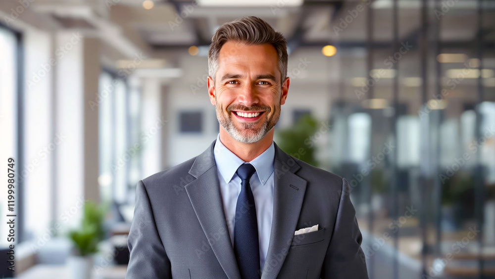 Smiling businessman in modern office Confident and successful professional Smiling businessman in modern office Confident and successful professional