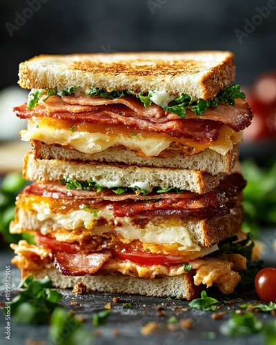 Gourmet sandwich creation culinary studio food modern kitchen close-up high-end culinary art