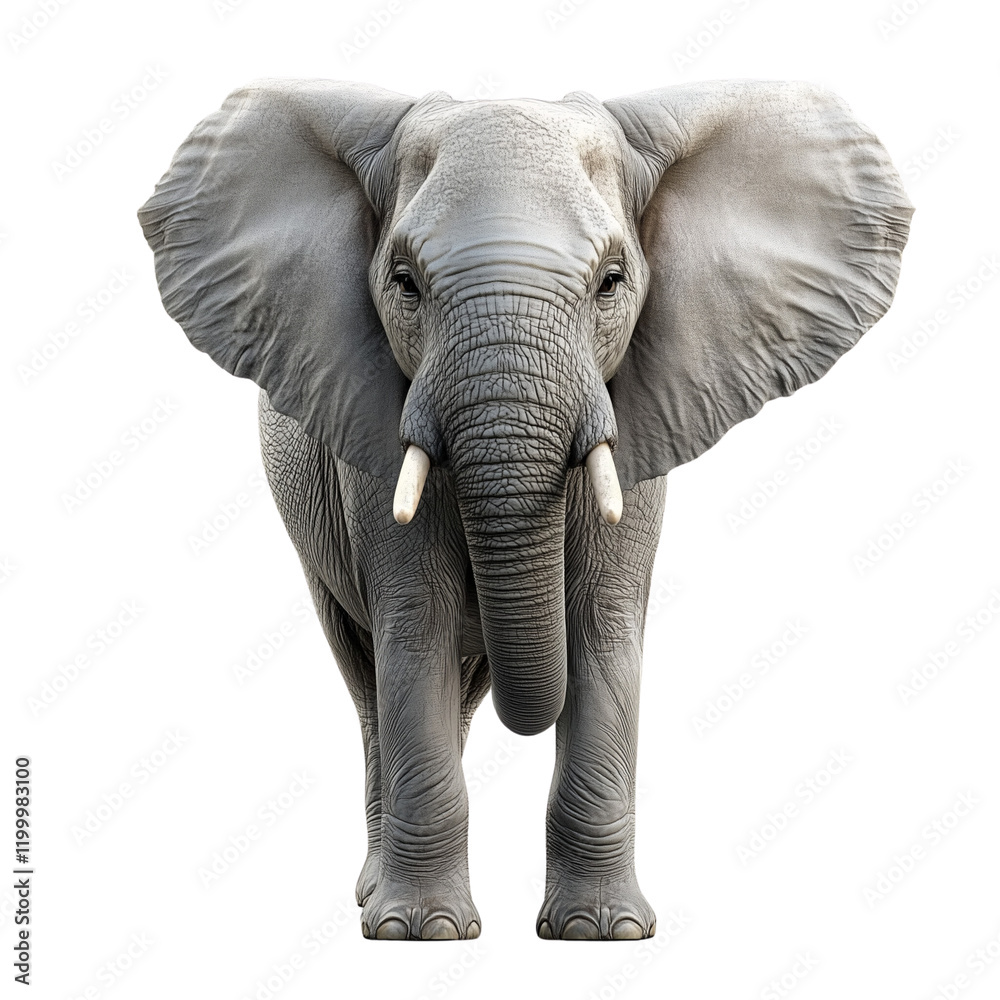 Fototapeta premium A powerful elephant with its trunk slightly raised isolated on transparent background