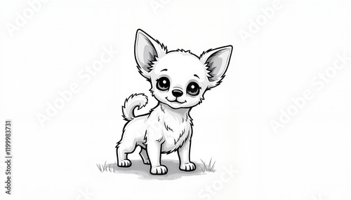 Cute Chihuahua in playful pose on grass, children's coloring art