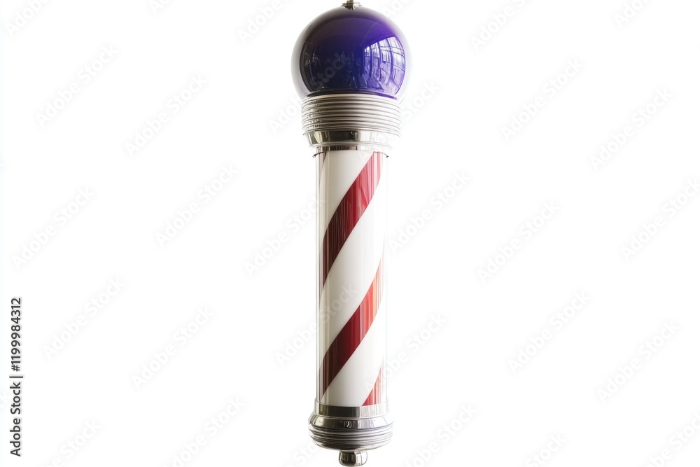 A pole featuring red, white, and blue colors with a purple top A pole featuring red, white, and blue colors with a purple top