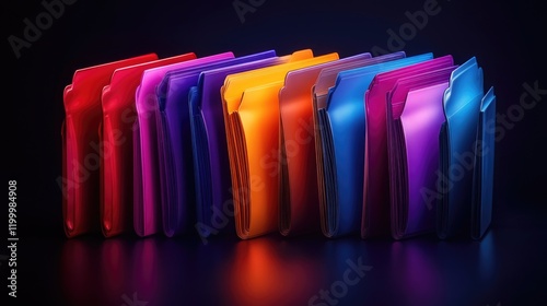 A stack of colorful folders arranged neatly on a table, perfect for organizing and categorizing documents photo