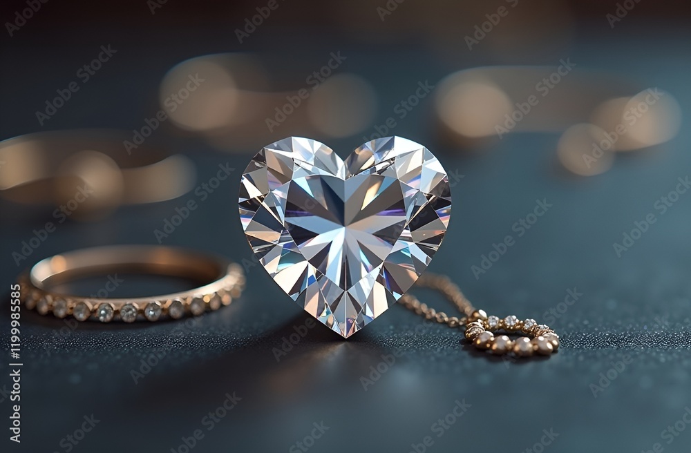 Fototapeta premium Volumetric transparent glass heart, consisting of many faces glowing from within. Valentine's Day