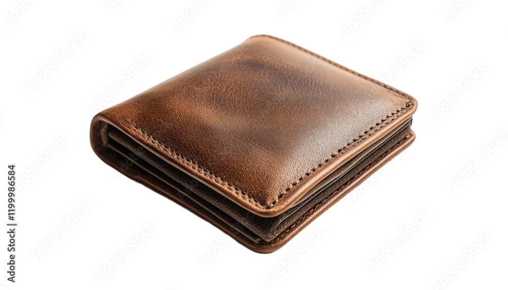A small square brown leather wallet is shown closed against a black background. A small square brown leather wallet is shown closed against a black background.