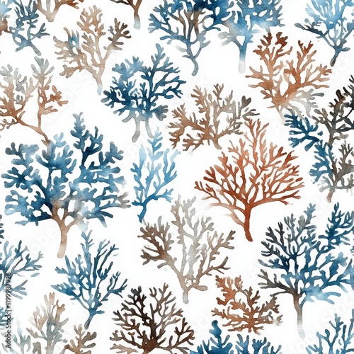 Wallpaper Mural An elegant, seamless underwater pattern with modern aesthetics, featuring watercolor sea life and vivid corals. Stock illustration. Torontodigital.ca