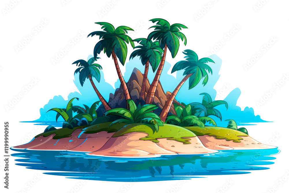 Obraz premium island with palms and sand, isolated on transparent background, png file