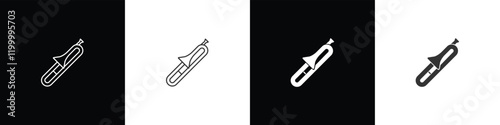 Trombone icon. Inflatable musical instrument art vector icons. Trumpet icon vector illustration in black, white and transparent background. Eps10