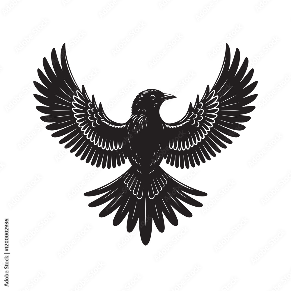 Fototapeta premium Elegant Black Bird Illustration on White Background