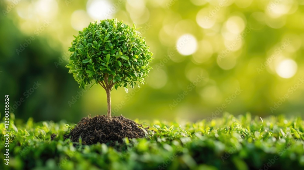 A small tree grows out of a pile of dirt, symbolizing resilience and growth