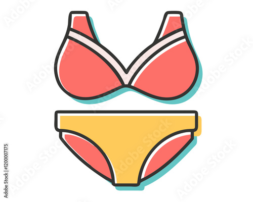 Colorful Bikini Illustration - Coral and Yellow Summer Swimwear Design