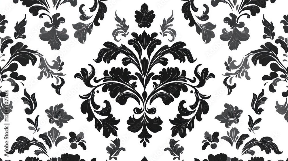 Elegant black and gray damask pattern on white background. Elegant black and gray damask pattern on white background.