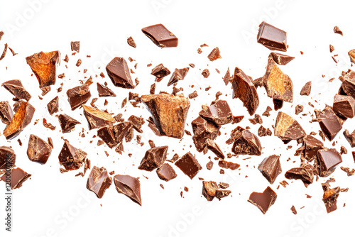 Pile of chocolate pieces on white background. photo