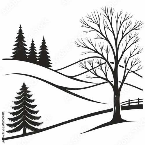 Snow-Covered Hills vector silhouette black design white background