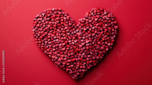 Colorful Heart Shape Made of Small Red Hearts on Vibrant Background