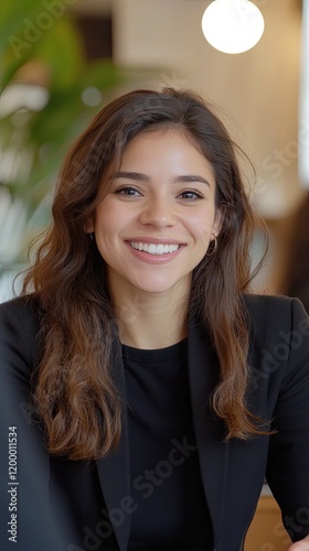 Young latin manager smiling and talking with a colleague in the office