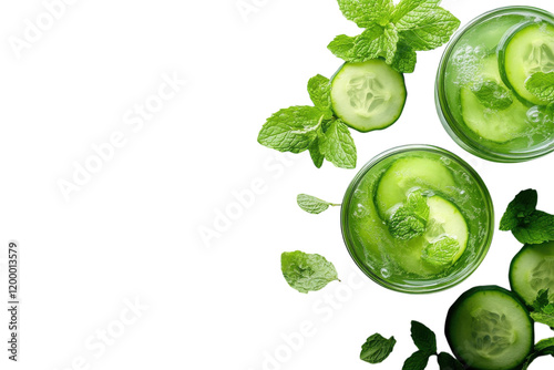 Wallpaper Mural Refreshing cucumber mint beverages prepared with fresh ingredients on a white background Torontodigital.ca