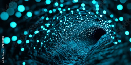 Wallpaper Mural Abstract tunnel with glowing particles in blue tones, creating a mesmerizing effect, ideal for digital backgrounds and technology themes. Torontodigital.ca