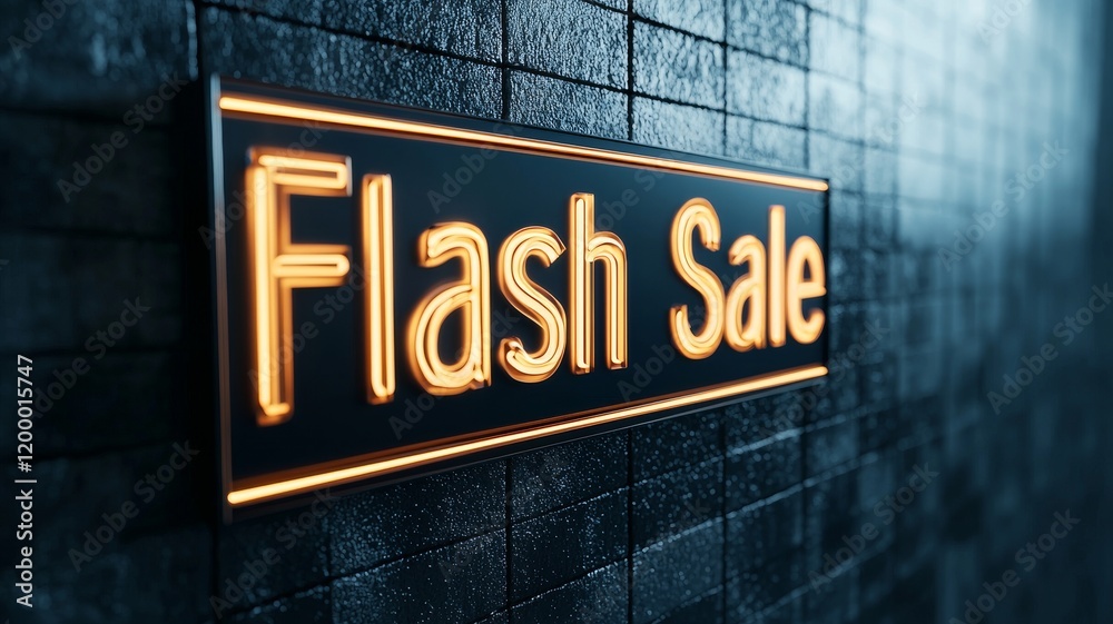 Obraz premium Bright neon 'Flash Sale' sign illuminating a modern brick wall, perfect for promotions and marketing events.