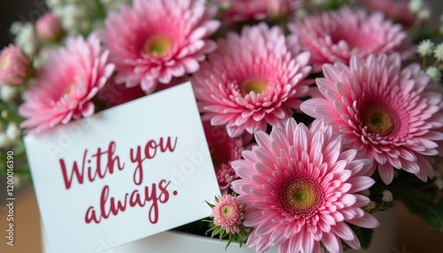 Vibrant Pink Bouquet with White With You Always Card: A Meaningful Display