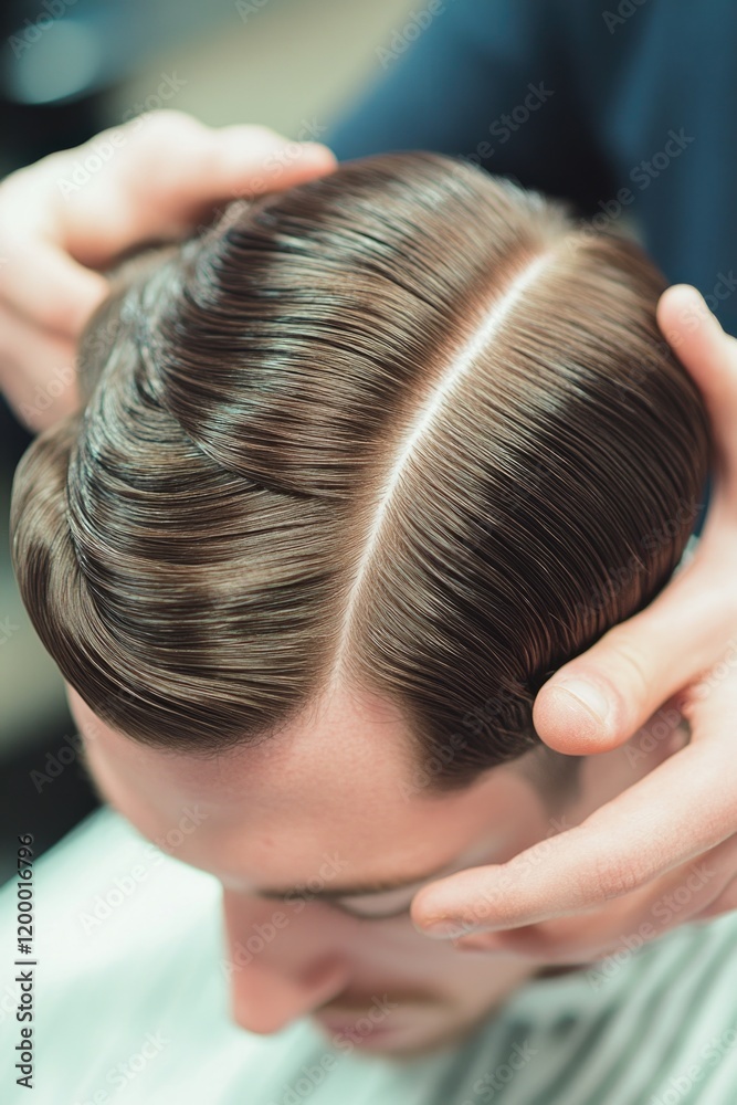 Naklejka premium A man getting his hair cut at a professional barber shop