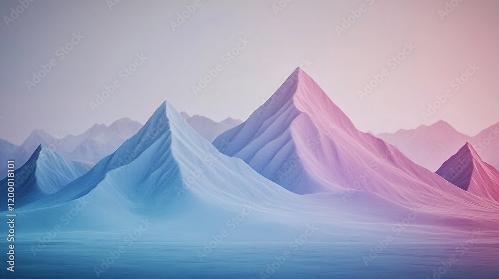 Fototapeta premium Colorful mountain landscape with gradient sky and serene water reflection at dawn