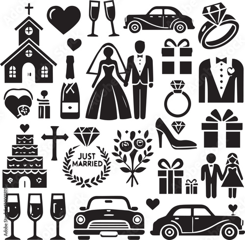 wedding icons silhouette