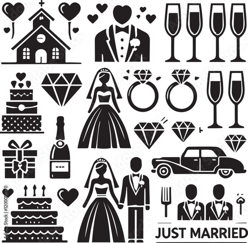wedding icons silhouette