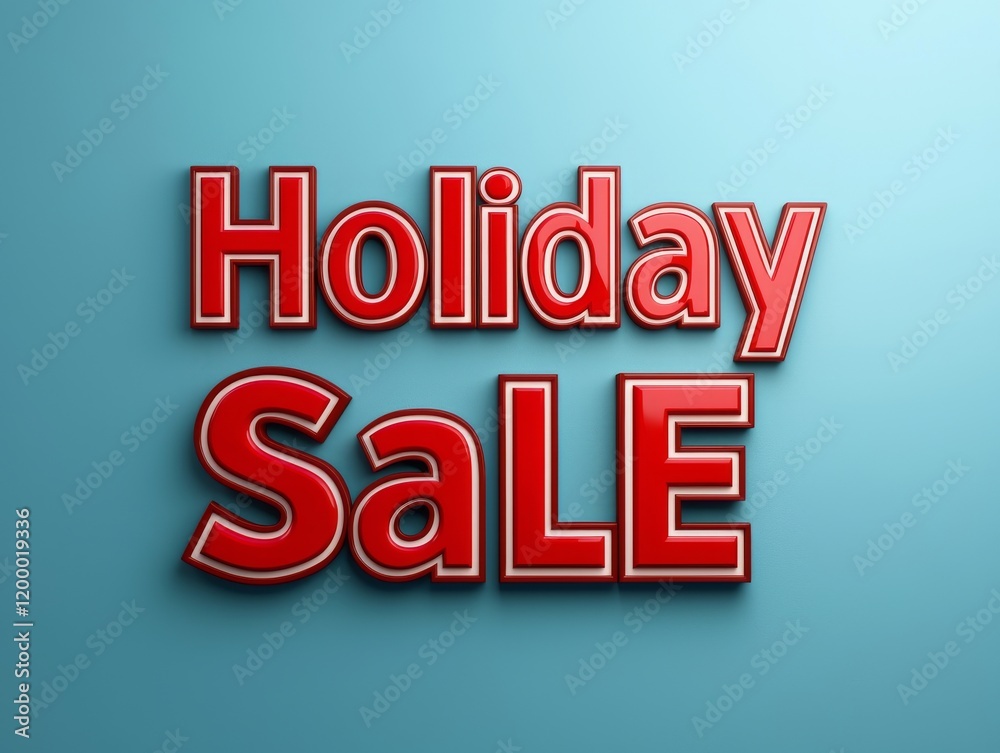 Obraz premium Eye-catching holiday sale announcement in bold red letters against a blue background, perfect for seasonal marketing campaigns.