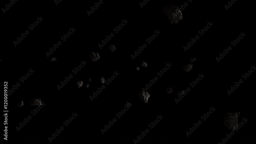 Animation video loop asteroid moving on black screen background, Asteroid field, Asteroids field on black screen. Realistic animation of asteroid on black background, Asteroid rock floating Animation video loop asteroid moving on black screen background, Asteroid field, Asteroids field on black screen. Realistic animation of asteroid on black background, Asteroid rock floating