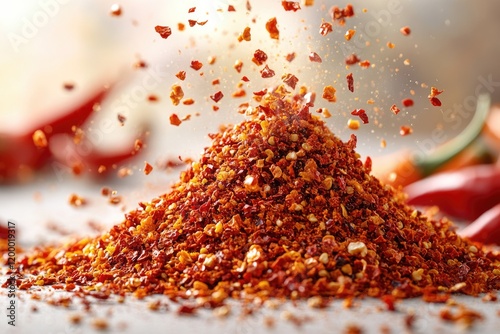 A single serving of fresh red chilies on a wooden table, perfect for garnishing or adding to recipes photo