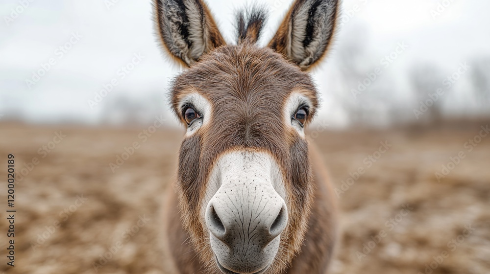 Close-up shot of a donkey grazing in a green meadow Close-up shot of a donkey grazing in a green meadow