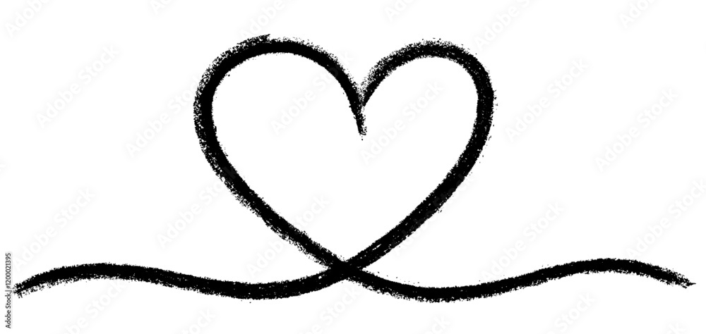 Rough black heart sketch in textured style with flowing lines. Vector illustration. Rough black heart sketch in textured style with flowing lines. Vector illustration.