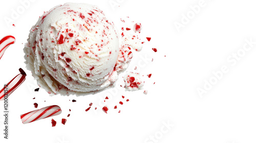 Delicious peppermint ice cream with crushed candy canes. transparent background