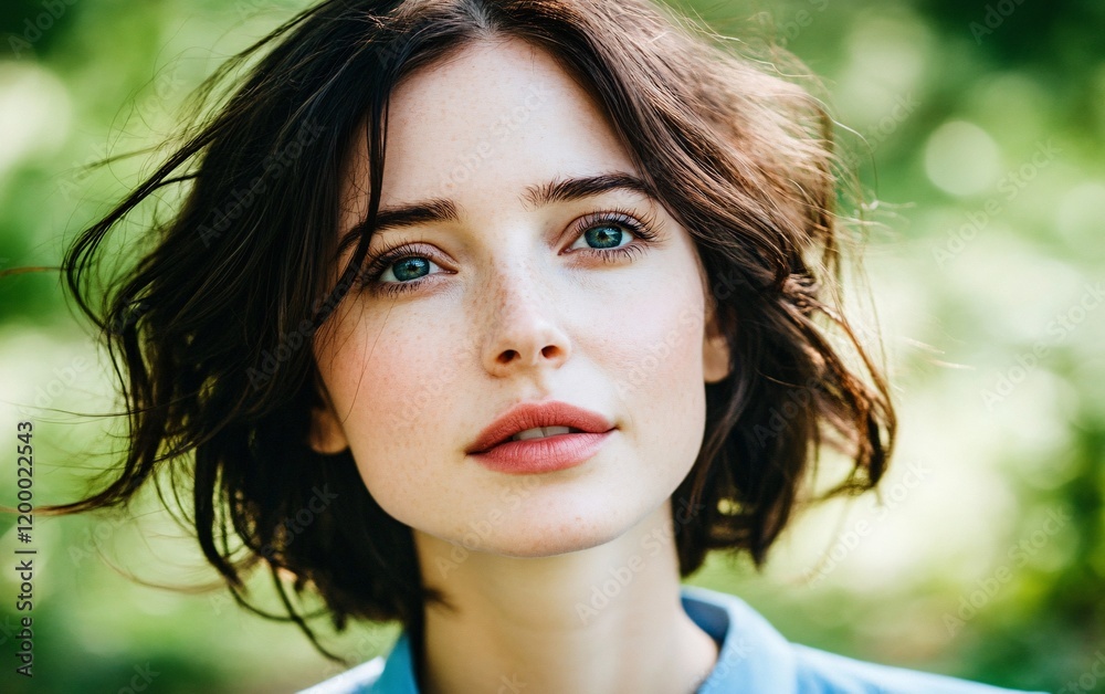 Beautiful Woman with Freckles and Blue Eyes Outdoor Portrait Beautiful Woman with Freckles and Blue Eyes Outdoor Portrait